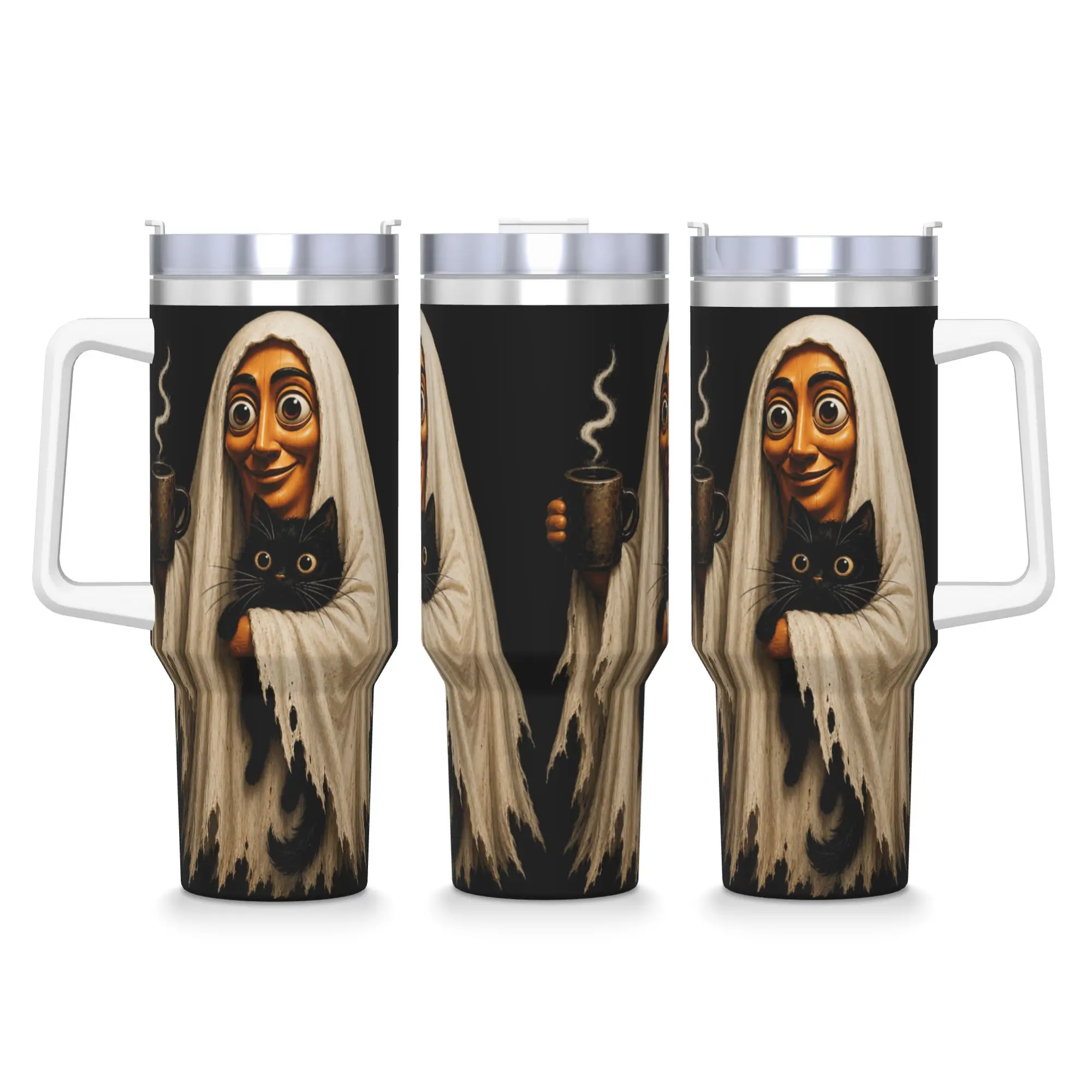 Tung Tung Sahur Halloween Ghost Black Cat Meme Stainless Steel Tumbler Car Mugs Keep Heat Cold and Hot Milk Tea Water Bottle