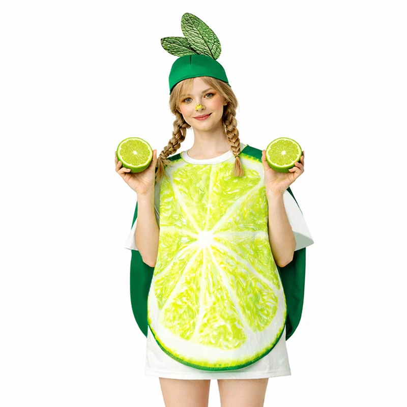 Disfraz de rodaja de lima para mujer, disfraz de Halloween, disfraz de frutas unisex para adultos, disfraz de rodaja de cítricos para fiesta, disfraz de comida