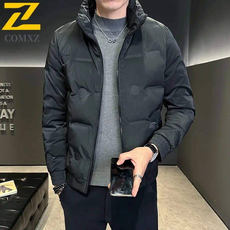 Mens Outdoor Sport Puffer Jacket American Style Solid Color Cotton-Padded Coat Waterproof Windproof Thermal Outerwear Streetwear