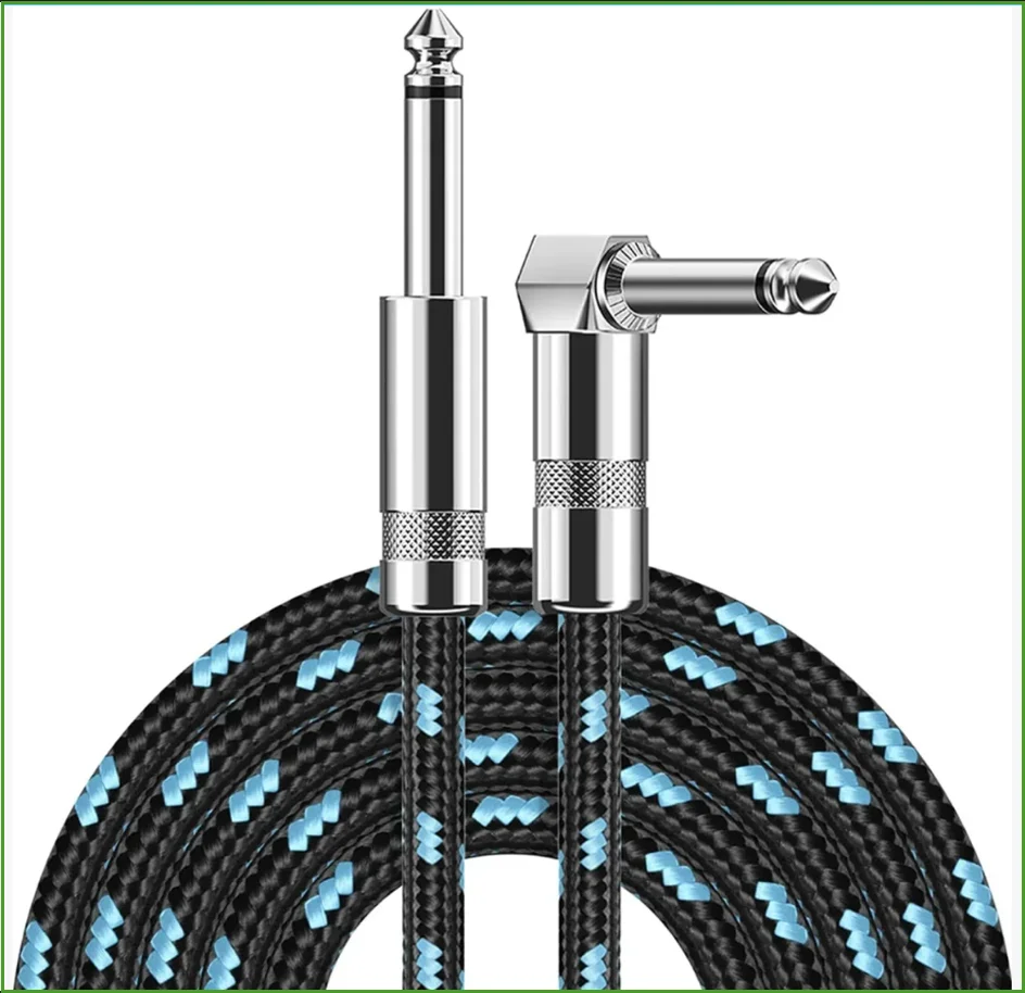 Cabo de Guitarra 5/10 pés para Instrumentos Elétricos, Baixo, Amplificador, Guitarra Elétrica, Mandolim, Áudio Profissional (Conector em Ângulo Reto para Reto, Preto)