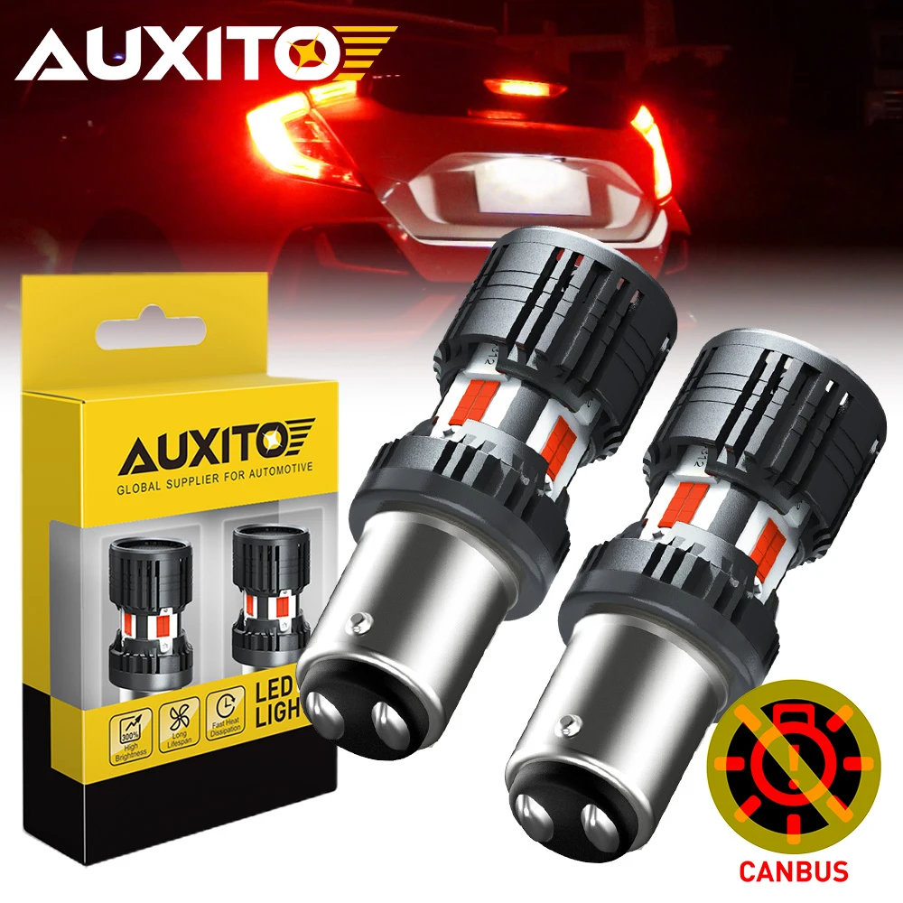 

2Pcs Red 1157 P21/5W BAY15D 7443 W21/5W LED Stop Brake Rear Tail Light Canbus No Error 12V Turbo With Fan Cooling Auto Spotlight