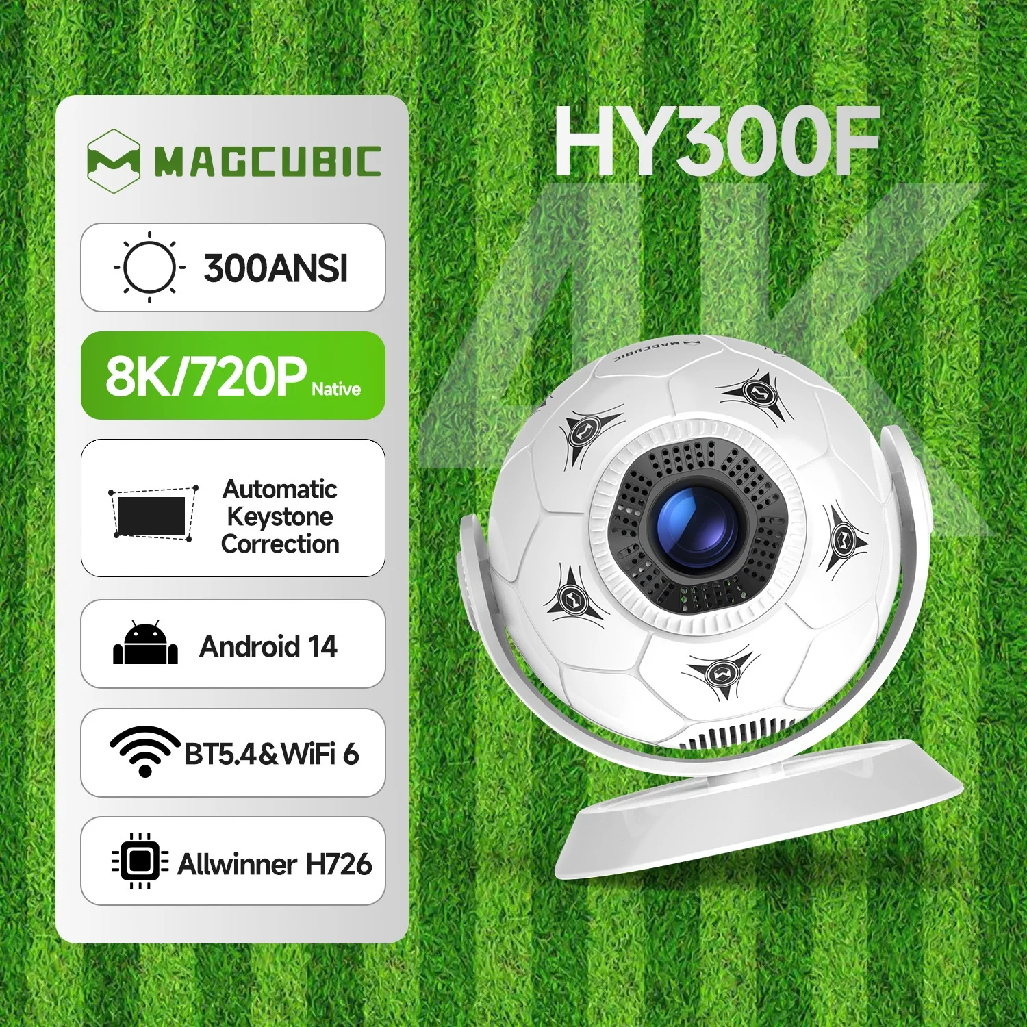 

Magcubic HY300F Android 14 8K Projectors 300 Ansi MINI Projector LED Wifi6 BT5.4 Creative Football Styling Movie Home Theater