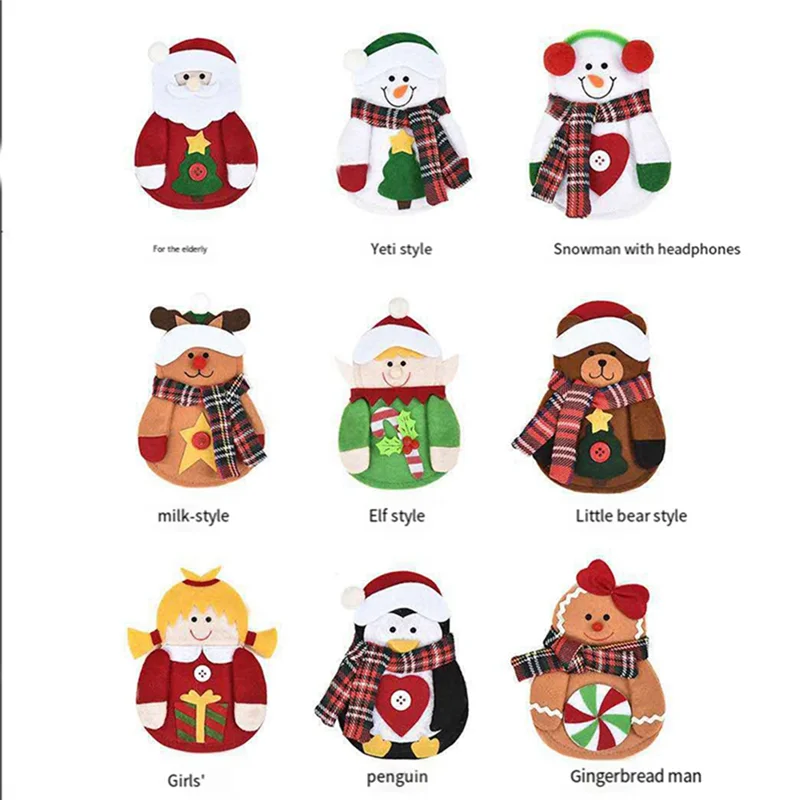 AB09-9Pcs Messer Gabel Besteck Tasche Set Weihnachten Utensil Halter Geschirr Halter Für Weihnachten Nette Santa-Schneemann Dekor