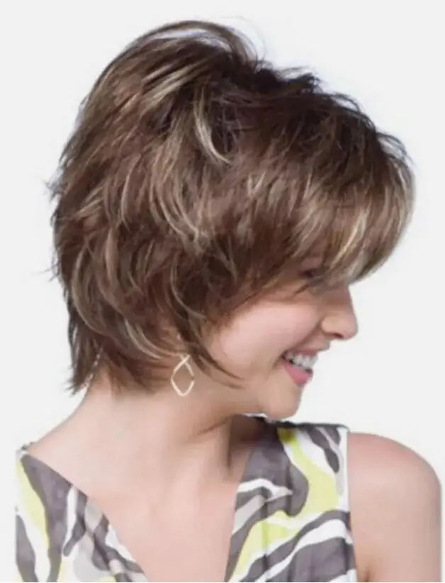 Short Brown Mixed Blonde Wig Brown with Highlights Bob Wigs for Women Synthetic