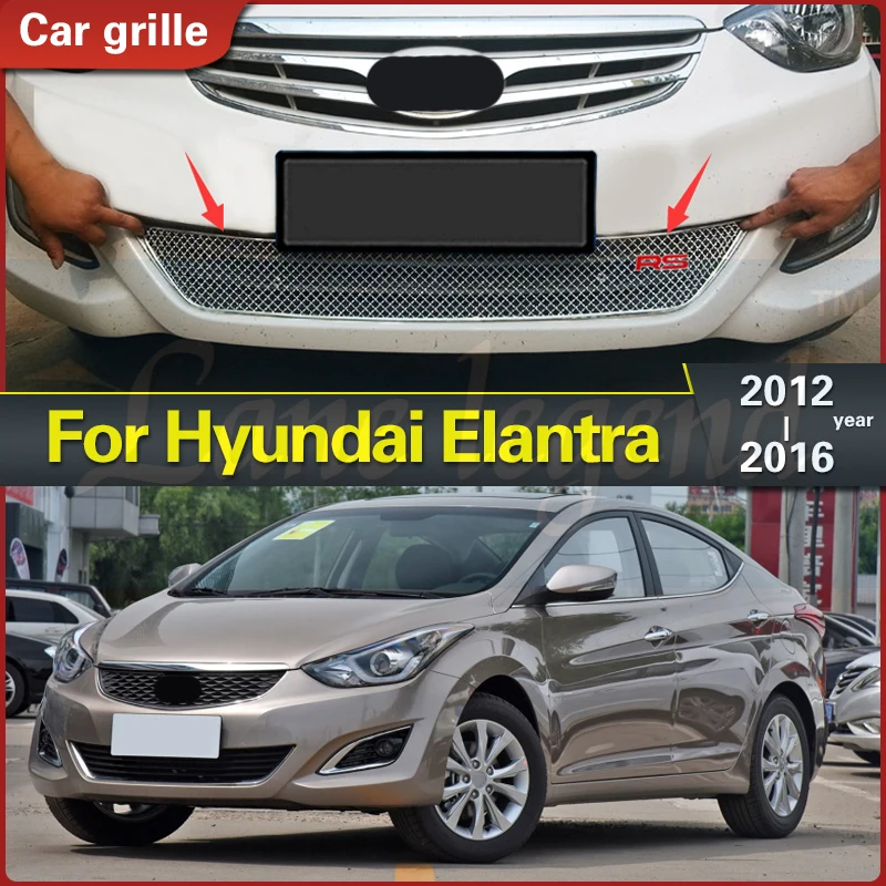 

For Hyundai Elantra 2012-2016 Stainless Steel Car Front Grille Racing Grills Grill Cover Trim Honeycomb Mesh Body Kit Grill