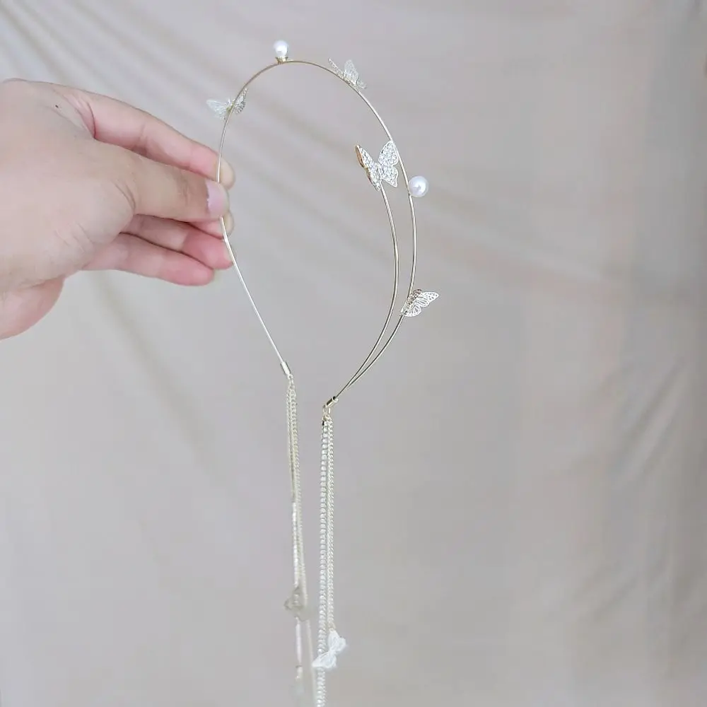 Perlen-Schmetterling-Quasten-Stirnband für Frauen Kristall-Strass Handgefertigter Hochzeits-Kopfschmuck Stirnband Damen-Haaraccessoires Tiara – Detail 6