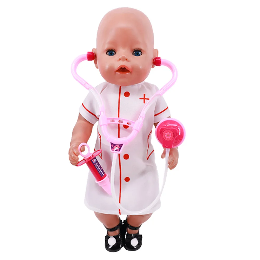 Doll Clothes Doctor/Nurse Uniform Mask For 18inch American Doll Girl & Baby Reborn 43Cm Clothes Accessories Plastic Stethoscope