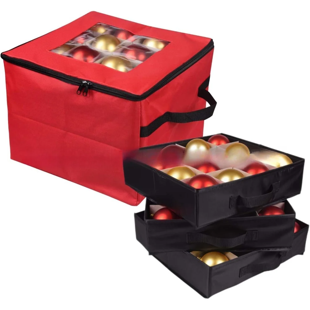 

Christmas Ornament Storage Bag with Dividers Holds Up to 48 Balls and Includes 3 Removable Trays for Easy Access