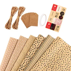 Kraft Geschenk Geschenk papier, Geburtstag Geschenk papier, 6 Blatt Kraft braun Geschenk papier mit Tags Jute Schnüre und Aufkleber