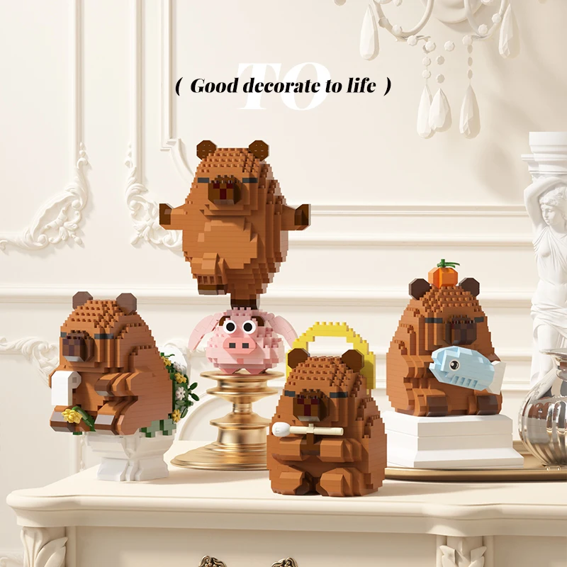 Cute Cartoon Animals Capybara Micro Building Blocks DIY Puzzle Desktop Decor Model Perfect Birthday Gift for Kids view 3