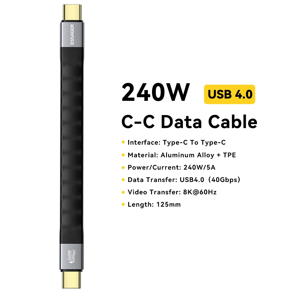 Essager USB 4.0 Typ-C-Kabel, 40 Gbit/s, Datenübertragung und 8 K bei 60 Hz, Video, 240 W PD, schnelles Aufladen für MacBook, iPhone, Laptop, mobile Festplatte