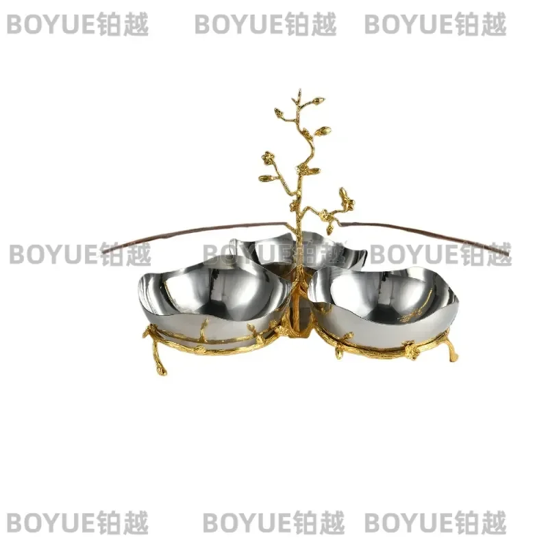 Gold Branch Leaf Stainless Steel Fruit Bowl Salad Platter European Elegant Home Decor Centerpiece Ornament Kitchen Tray