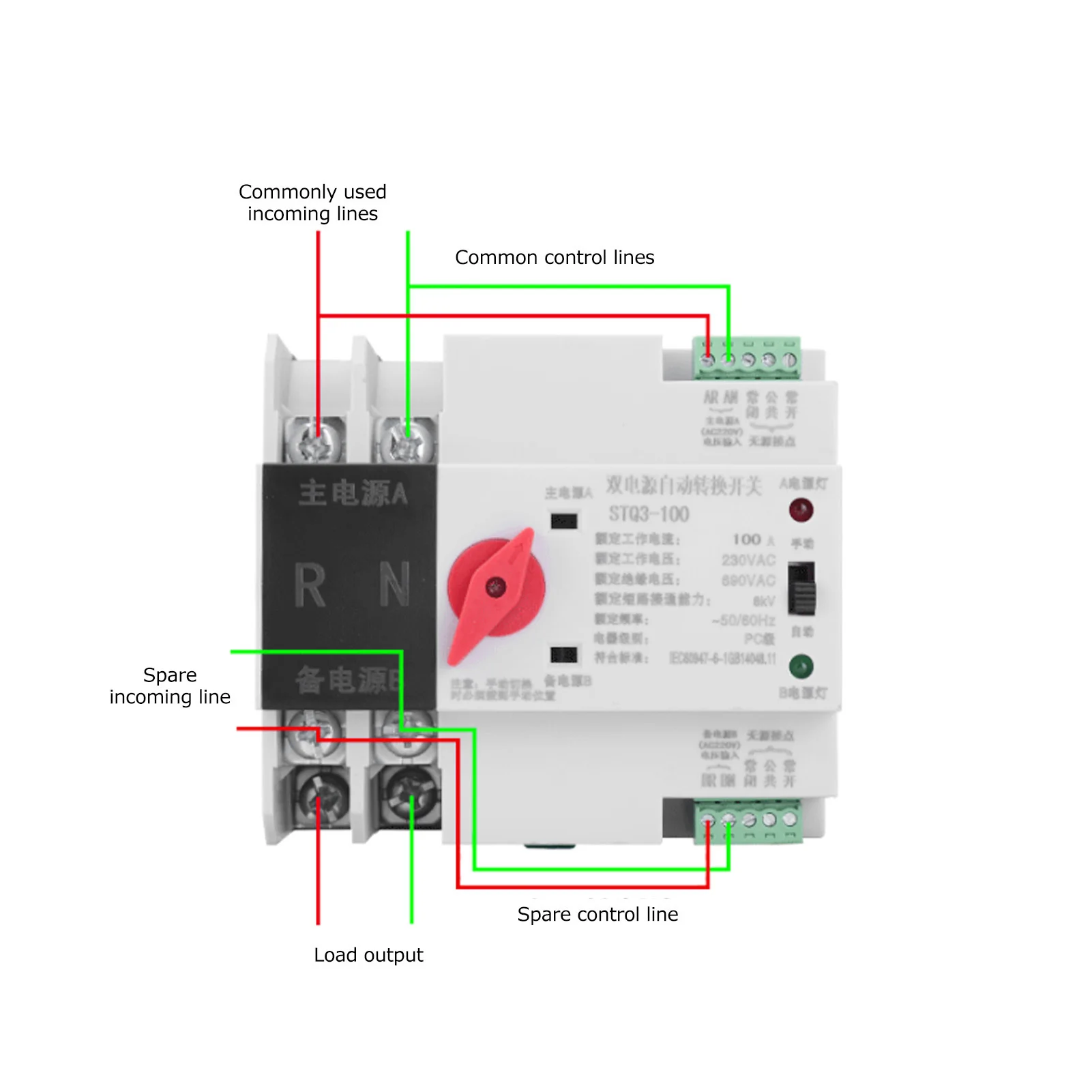 Dual Power Automatic Transfer  Uninterrupted 2 Way Controller ZGQ5-100/2P 220V Automatic Transfer  Conversion