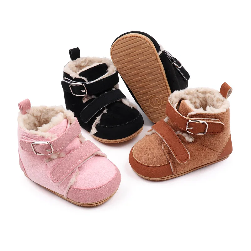 Winter Baby Shoes Girls Boys Suede Plush Cotton Boots Snow Non-Slip Infant Kids Warm Walking