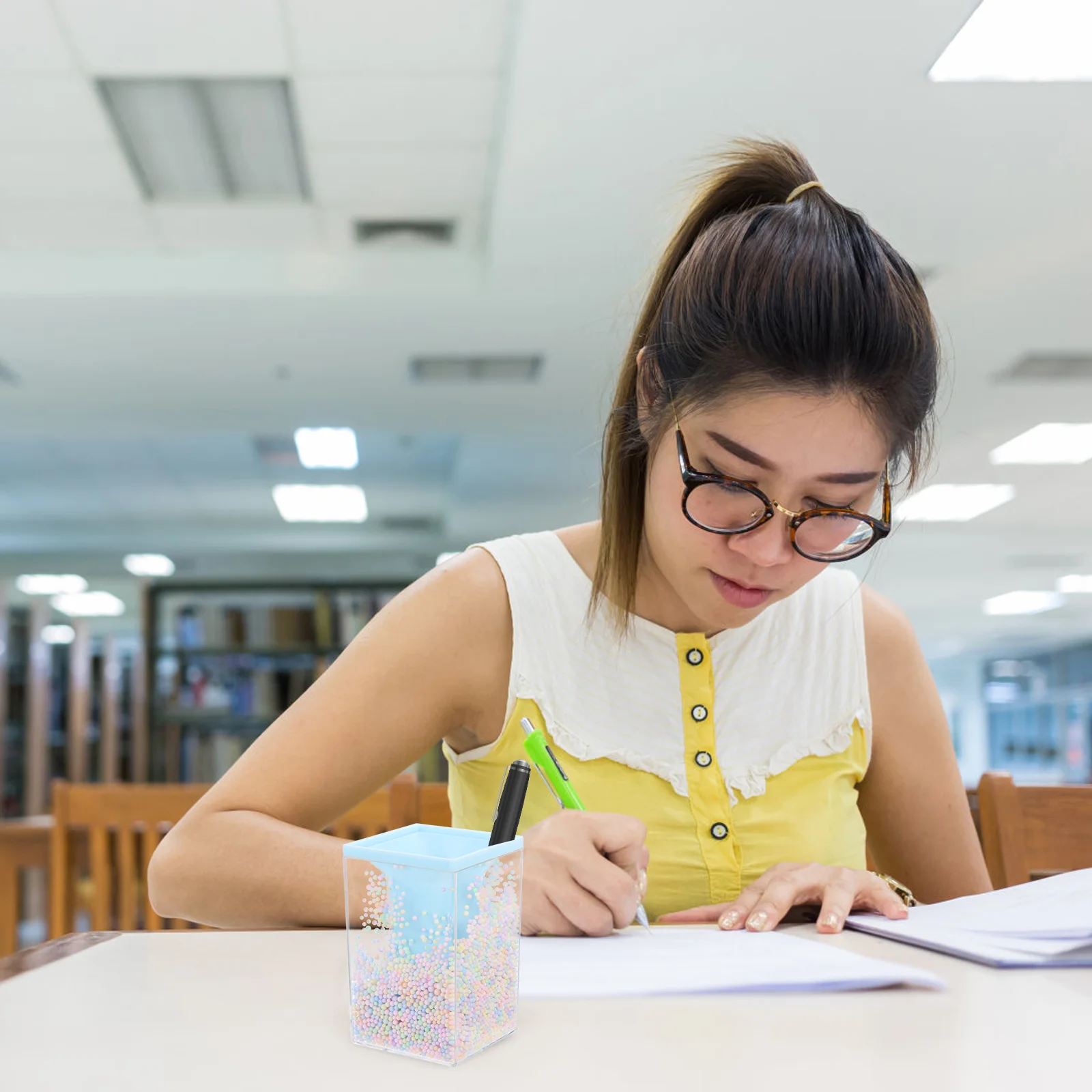 Suporte de caneta acrílico recipiente quadrado multicolorido bolha lápis copo mesa ganizer para estudantes casa escola escritório gel canetas