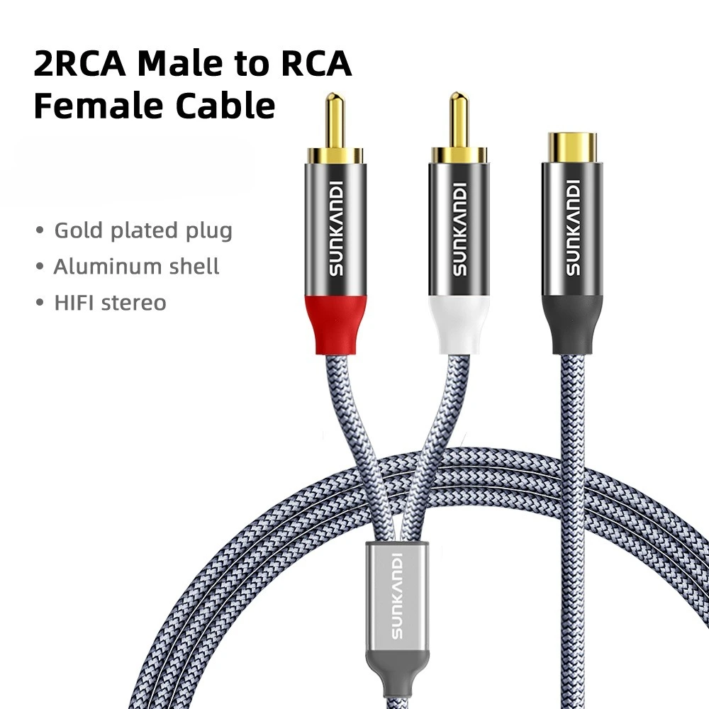 SUNKANDI RCA-audiokabel, 3,5 mm vrouwelijk naar 2 RCA mannelijke kabel RCA Y-splitter Aux-snoer voor tv, mp3, tablets, luidsprekers