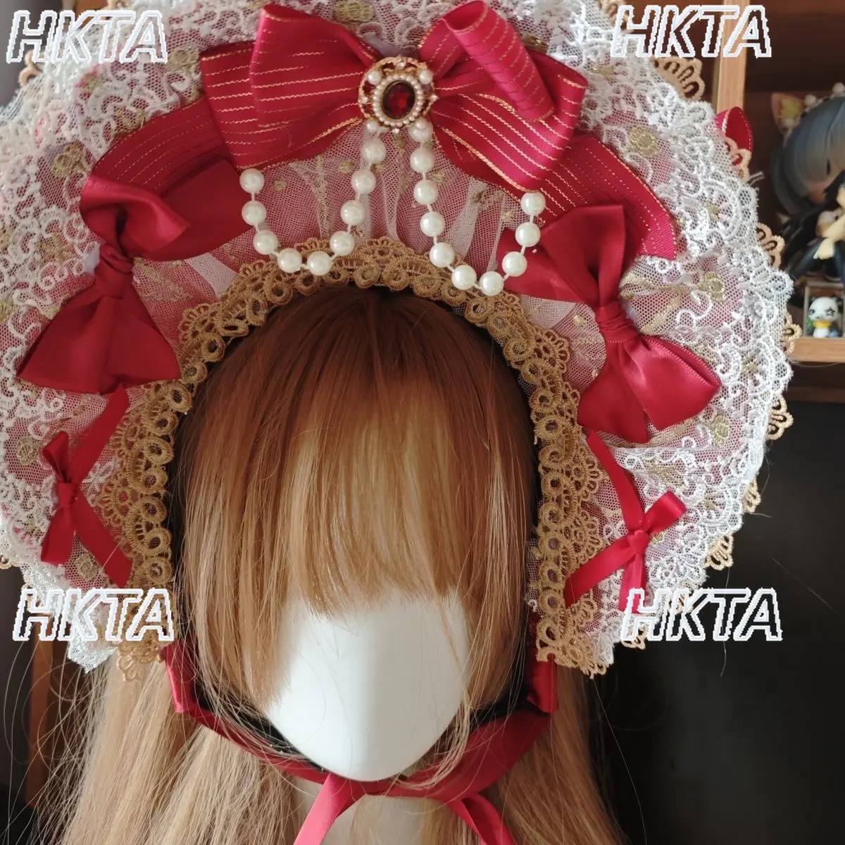 

Japanese Mass Production Lace Stitching Bow Pearl Rhinestone Bonnet Hair Clip Sweet Lolita Headwear Apparel Accessories Women