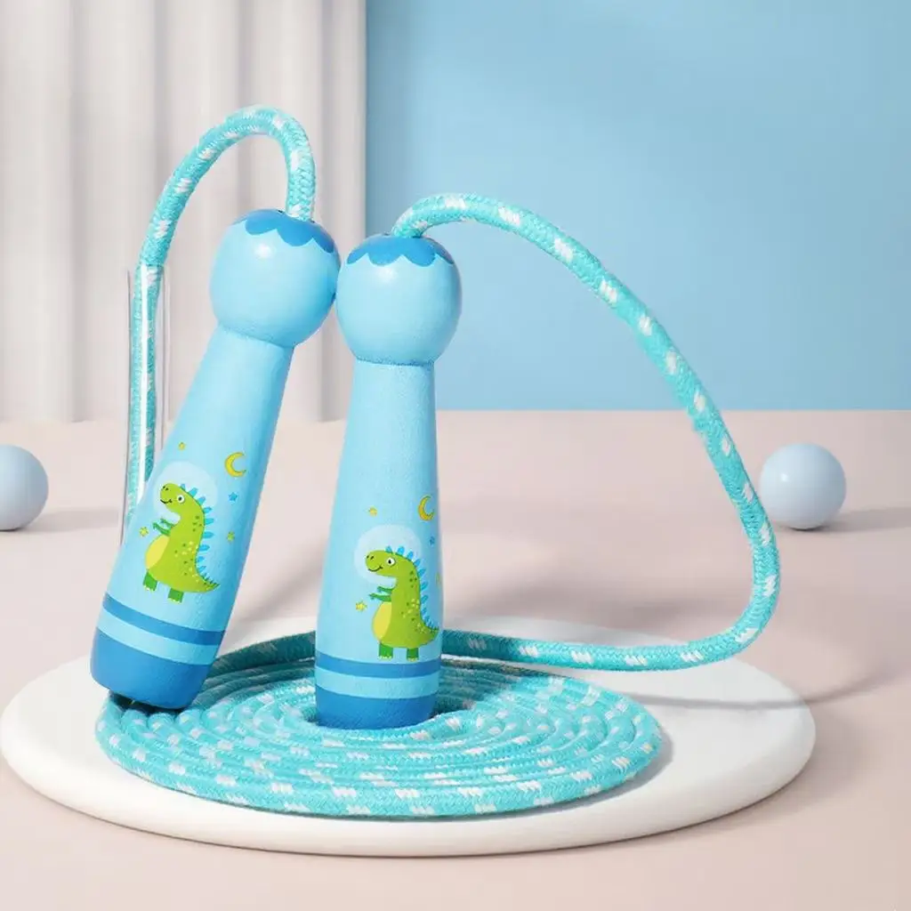 Verstellbares Kinder-Springseil – geflochtenes Springseil aus Baumwolle mit Holzgriff für Kleinkinder, Jungen und Mädchen, Fitness-Workout für Anfänger – Detail 3