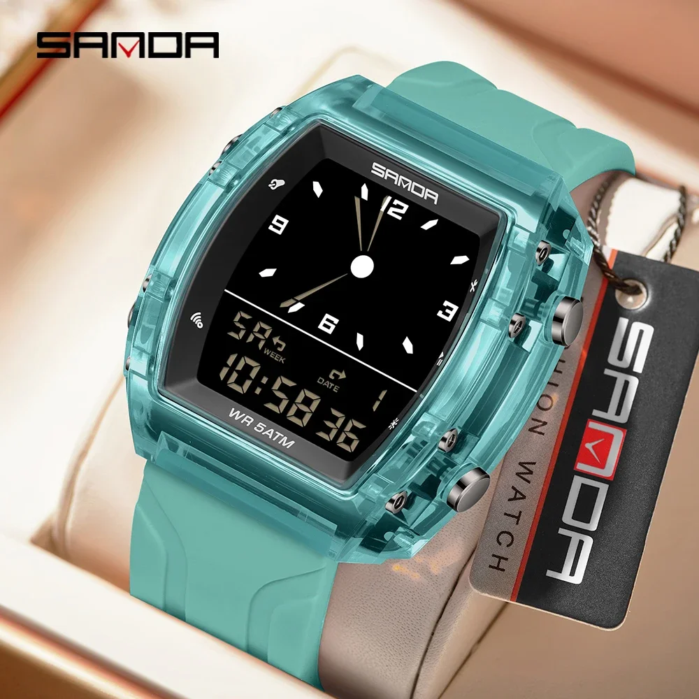 SANDA 9502 Sports Men's Electronic Watch Alarm Clock Shockproof Luminous Fashion Dual Display Men's Digital Wristwatch