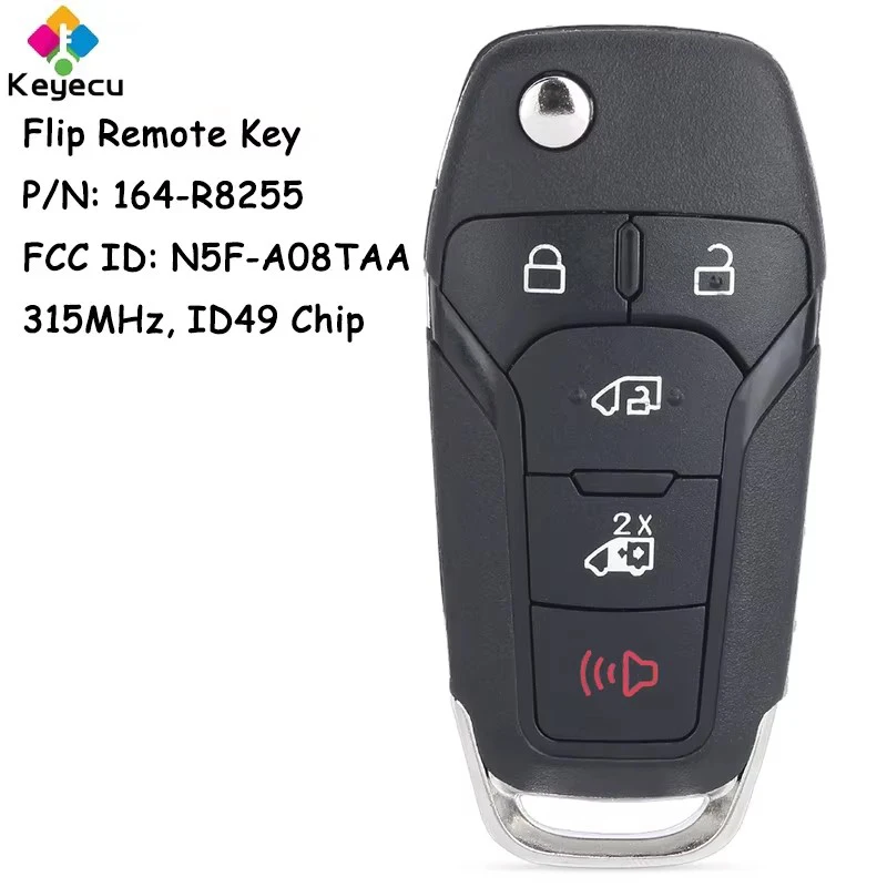 

KEYECU Flip Remote Car Key Fob 5 Buttons 315MHz ID49 Chip for Ford Transit / Transit Connect 2020-2023 Fob 164-R8255 N5F-A08TAA