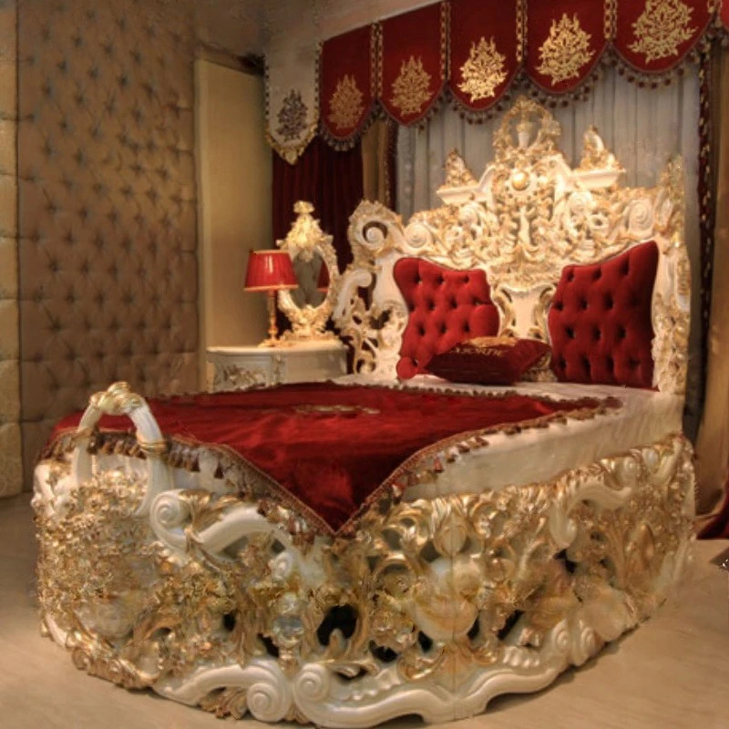 

European Court Luxury Solid Wood Double Bed French Gold Painting Villa Master Bedroom Bed