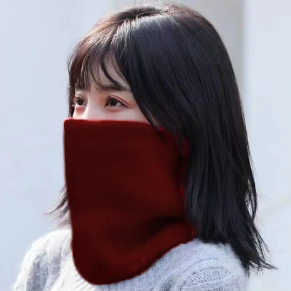 Winter Cycling Scarf Double-Layer Neck Warmer Knit Thickened Fleece Lined Elastic Soft Circle Scarf Neck Gaiter