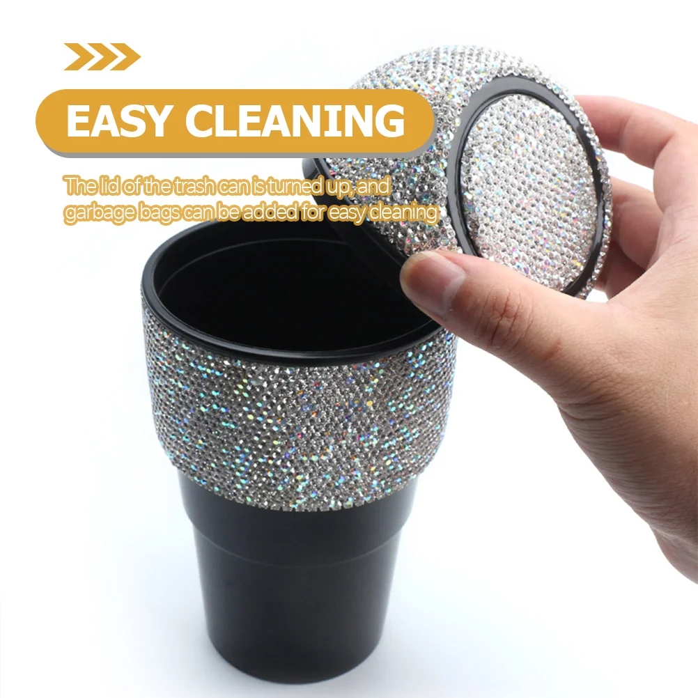 

Car Trash Can Rhinestone Bling Garbage Bin Small Size for Vehicle Interior Decoration Car Garbage Can with Lid