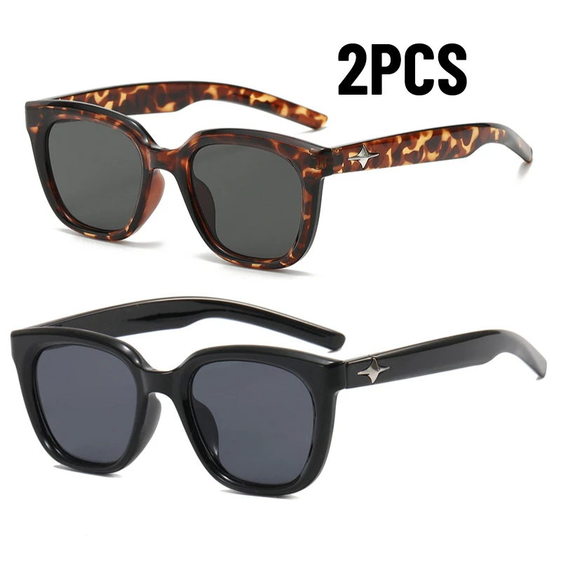 2PCS Retro Y2K Style Big Square Sunglasses Women Cat Eye Sunglasses Fashion Colorful Mirror Goggles Men Punk Sports Sun Glasses