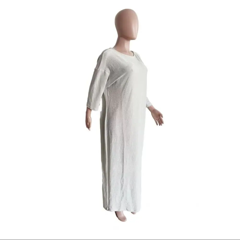 Vestido feminino oversized o pescoço brilhante lantejoulas três quartos manga tornozelo comprimento macio pulôver elegante estilo de viagem senhora maxi vestido