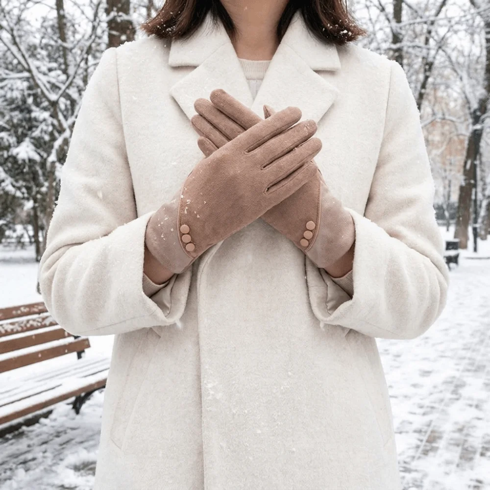 Practical Elegant Winter Thermal Gloves Thick Breathable Touch-Screen Gloves Warm Insulated Windproof Suede Gloves Gift