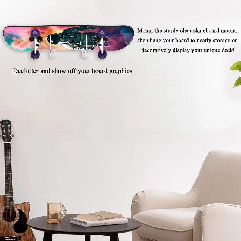 1 Pairs Skateboard Wall Mount Acrylic Skate Board Wall Holder Display Rack Indoor Floating Skateboard Storage Holder, Durable