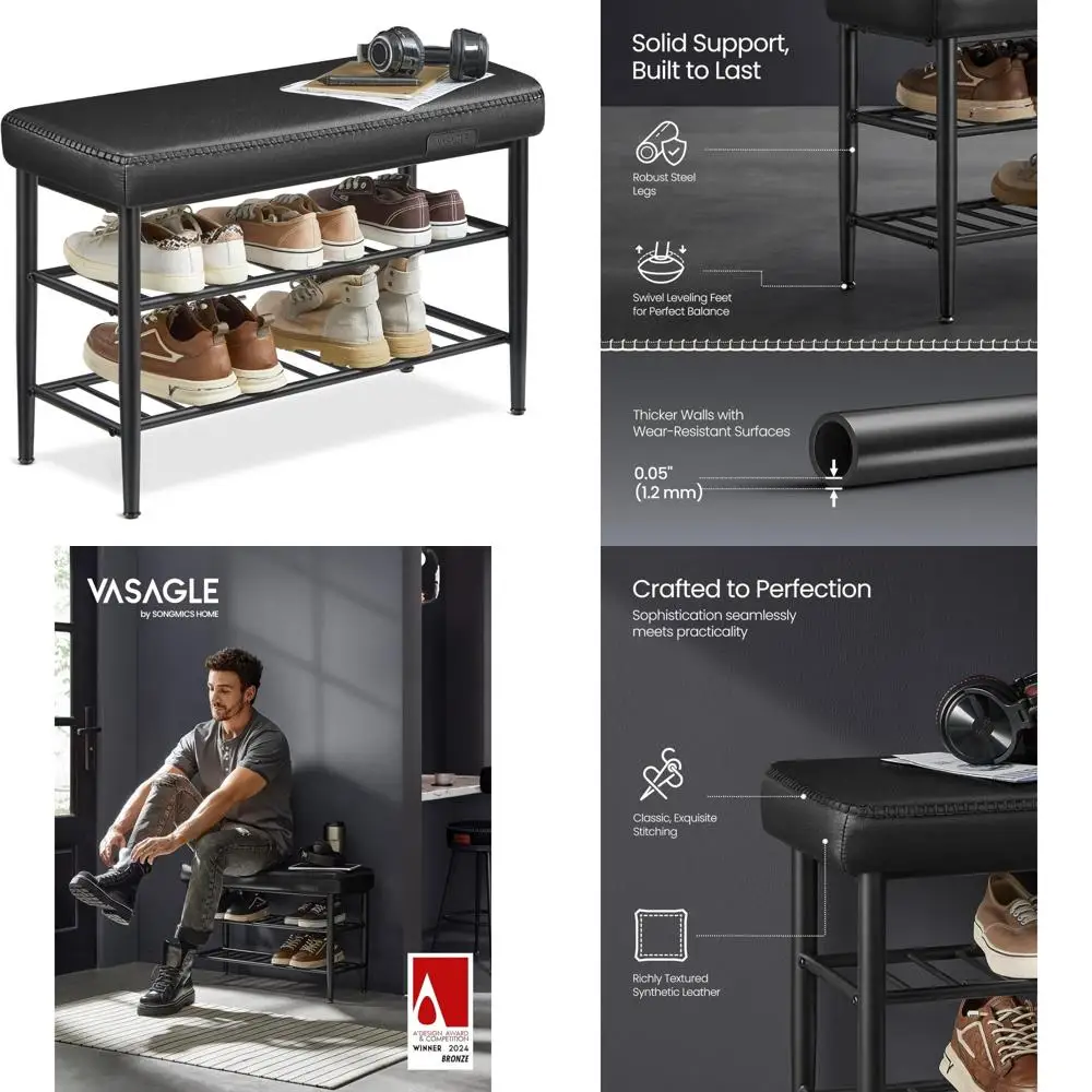 Moderne Schuhaufbewahrungsbank aus der Mitte des Jahrhunderts mit Kunstleder und Nähten für den Eingangsbereich