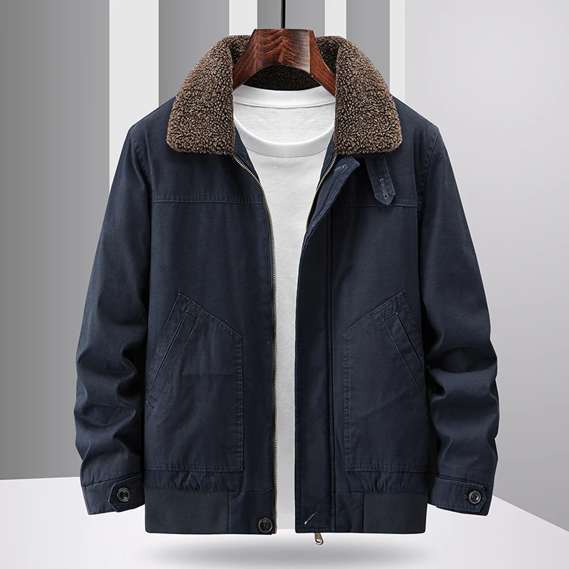 

Loose Oversized Military Uniform Parkas Men Retro Trend Fur Collar Thick Lamb Wool Jackets Men's Autumn Winter Cotton Jacket