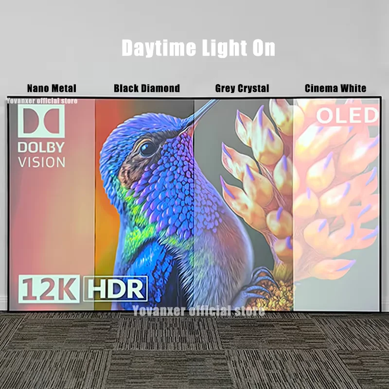 

Yovanxer ALR Черный алмазный проекционный экран, отклоняющий окружающий свет, фиксированная рамка, рамка 1 см, 4K 8K 3D для проектора с высоким люменом