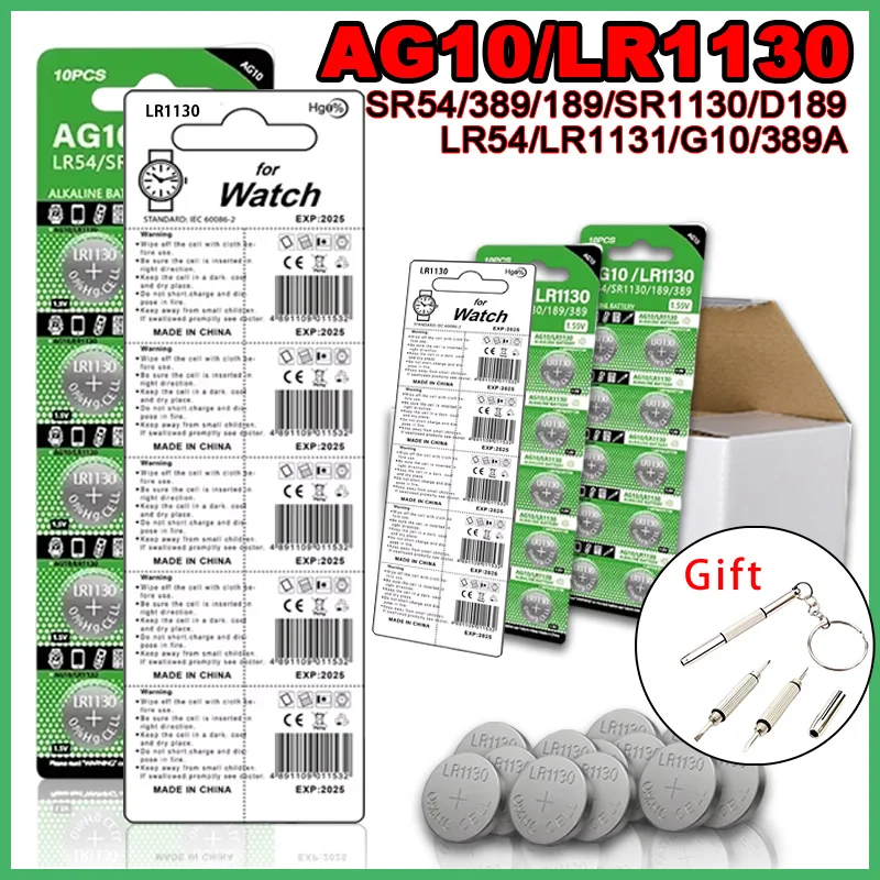 AG10 LR1130 1.55V Coin Battery SR54 SR1130SW 389 189 - Long Lasting Safe for Watches Toys Remote Control Electronics