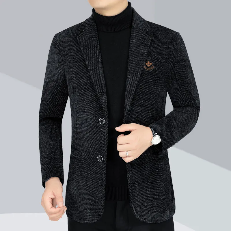 2023 Men's suit fashion spring and winter new handsome trend everything casual suit middle-aged coat thick coat Blazers