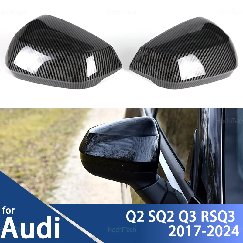 

Carbon Fiber Style Black Rearview Side Car Mirror cover Caps for Audi Q2 SQ2 2017-2024, Q3 RS Q3 RSQ3 2019-2024 with Tools