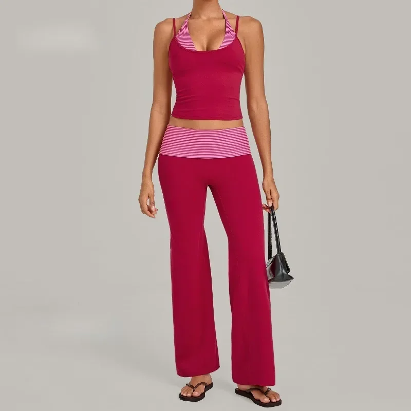 Women's Sleeveless Yoga Set High Waist Hip Lift Flared Pants Sports Suit Beautiful Back Slim-Fit Casual Running Workout Vest Set
