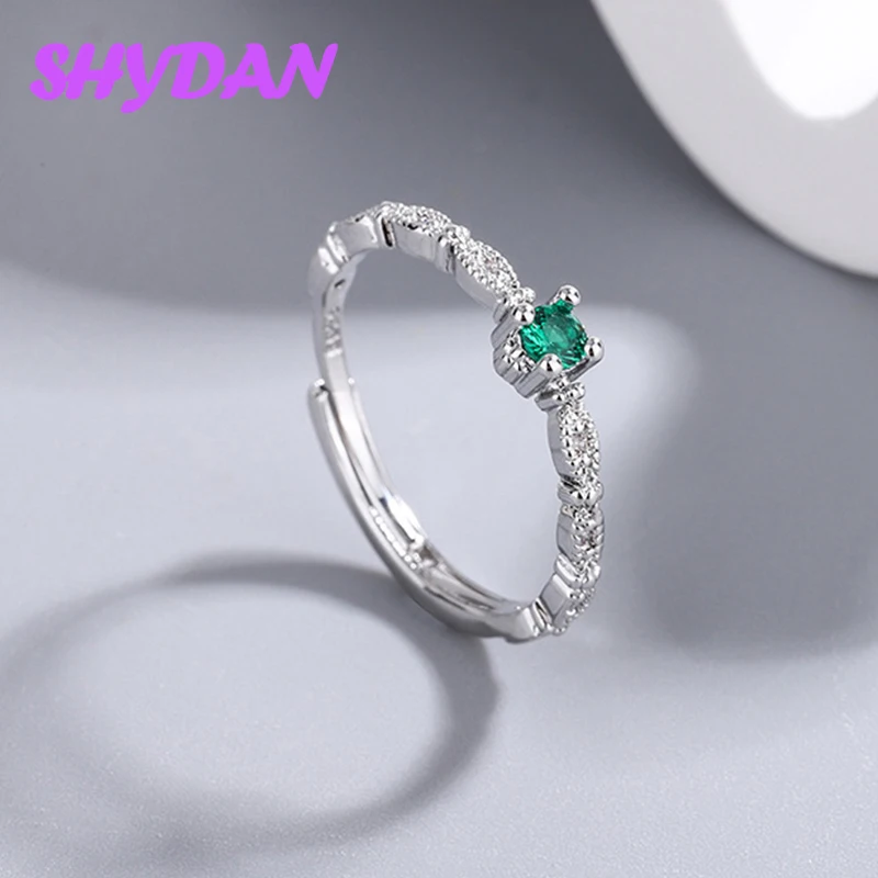 

Кольцо SHYDAN из стерлингового серебра 925 пробы с простым зеленым цирконом, регулируемое, для женщин, модные украшения