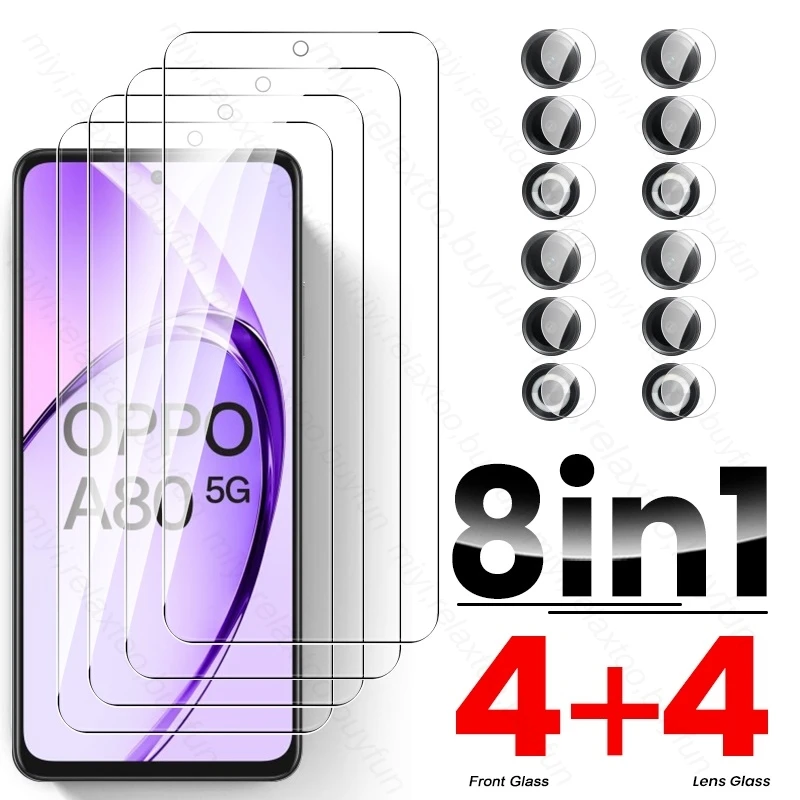 OppoA80 5G Case 8In1 Camera Lens Screen Protector Tempered Glass for Oppo A80 5G Protect Glass on Orro Appo A80 A 80 80A 5G 2024