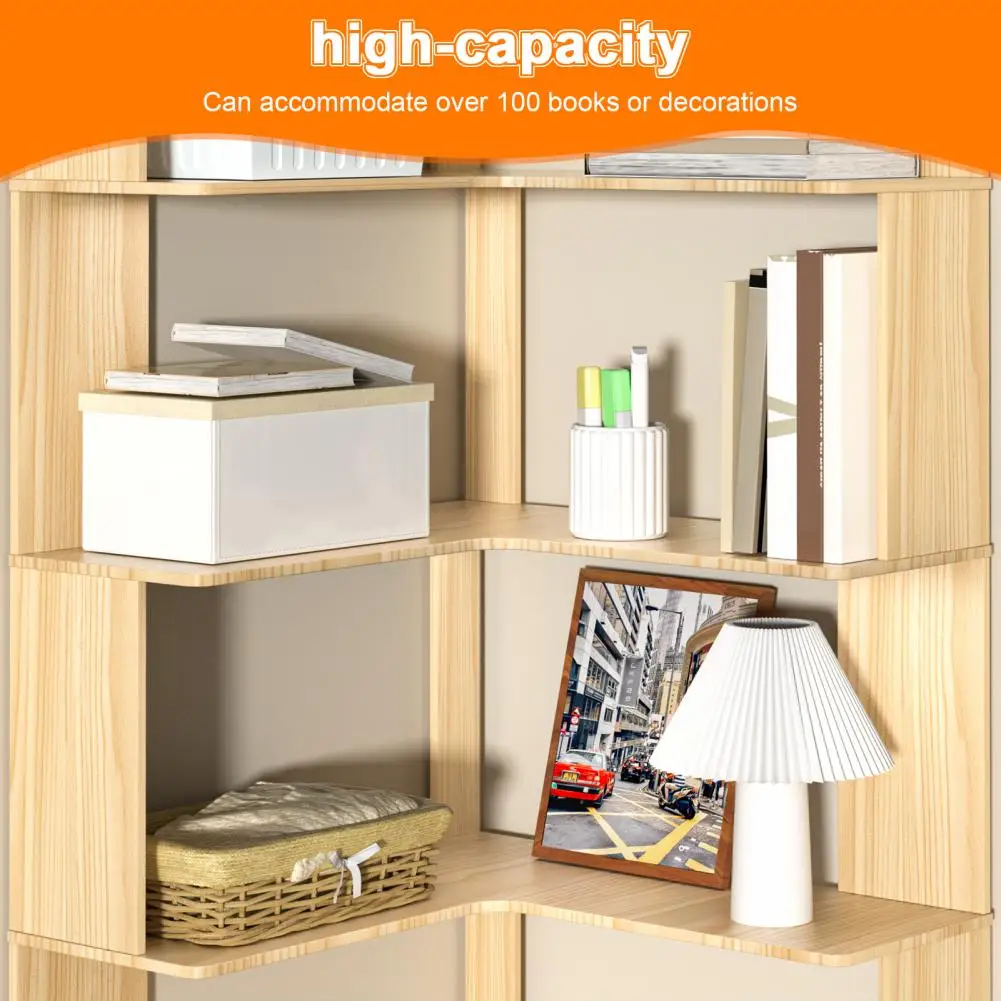 5 Tiers Corner Bookshelf, L Shaped Bookcase with Anti-Drop Panel, Wood Grain Book Shelf, Freestanding Book Storage Organizer fo