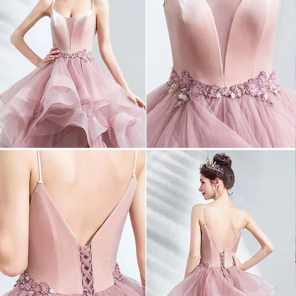 2024 New Pink Long Lady Girl Women Princess Prom Dress Performance Banquet Party Ball Dress Gown Polyester Long Evening Dress