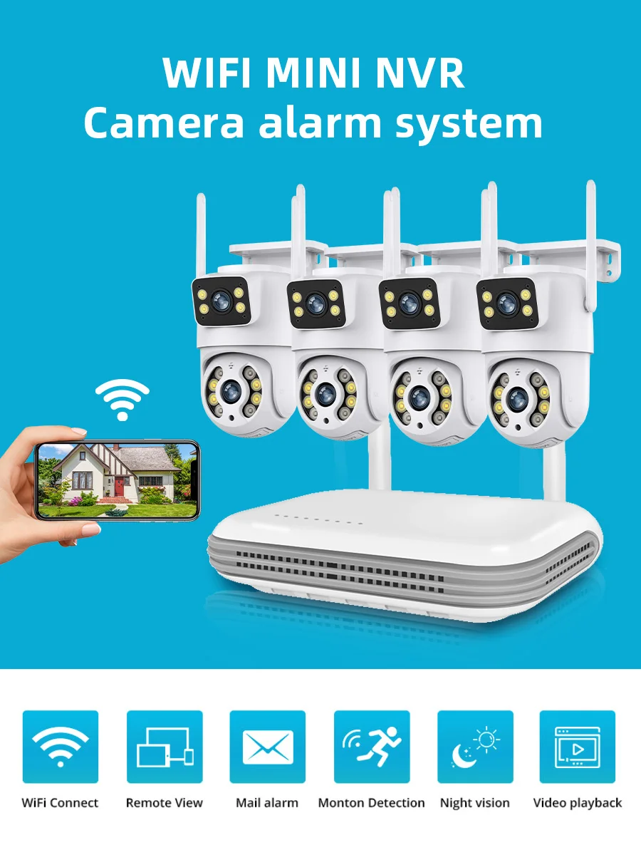 6MP Dual Lens WiFi Surveillance System PTZ Two Way Audio Security Camera System 8CH NVR Video Surveillance Kit XMEYE