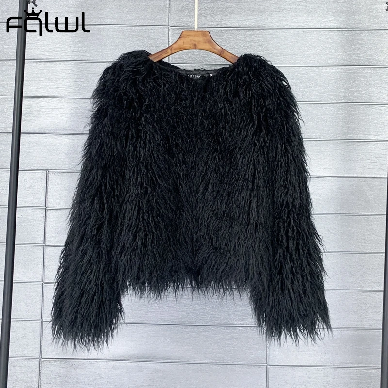 Habbris Colorful Warm Faux Women Fur Coat Loose Black White Pink Plush Coat 2024Female Jacket Fur Autumn Winter Shaggy Outerwear