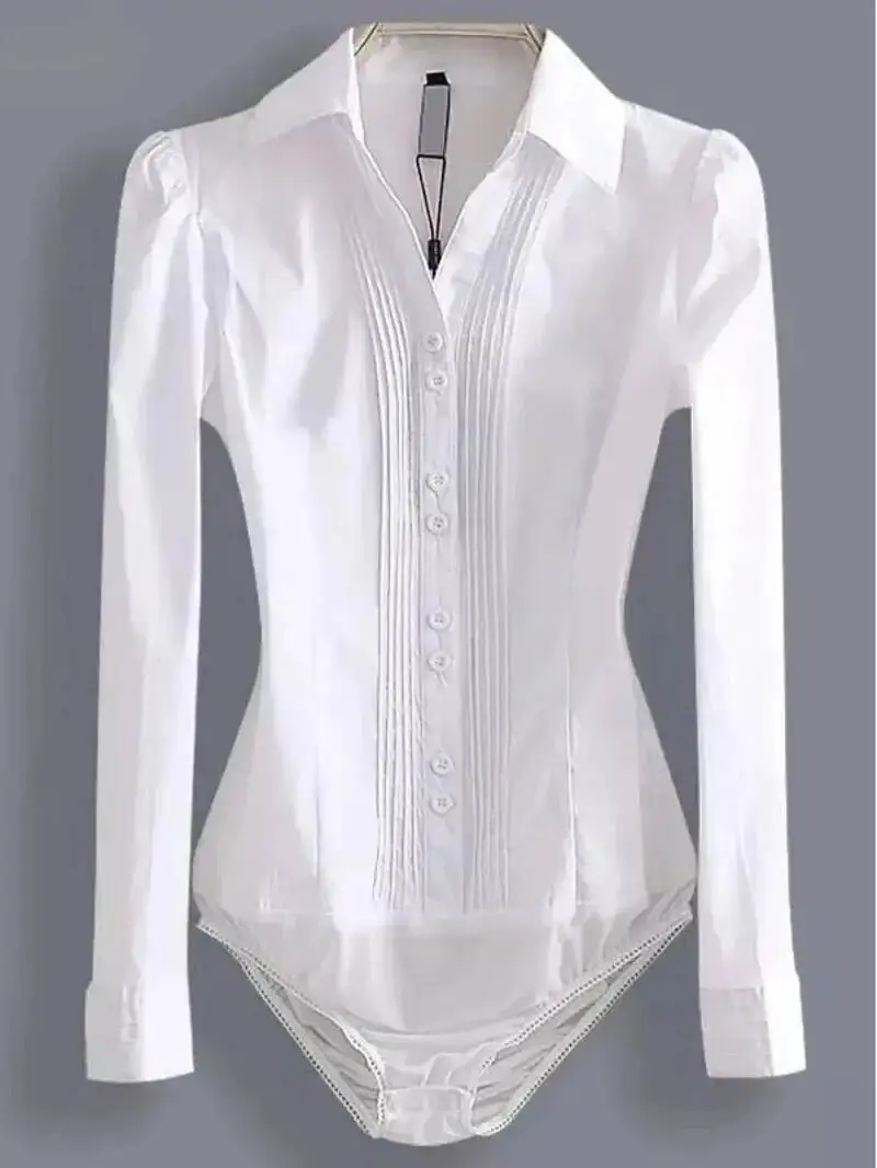 

Fashion Bodysuit Long Sleeve Women BodyShirt Office Lady Work Uniforms Spring White Blouses And Tops Slim Autumn Clothes MA98