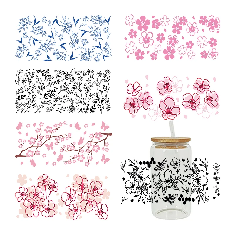 3D UV DTF Plant Flower Printed Transfers Stickers 16oz Cup Wraps For DIY Glass Ceramic Metal Leather Etc. D19776