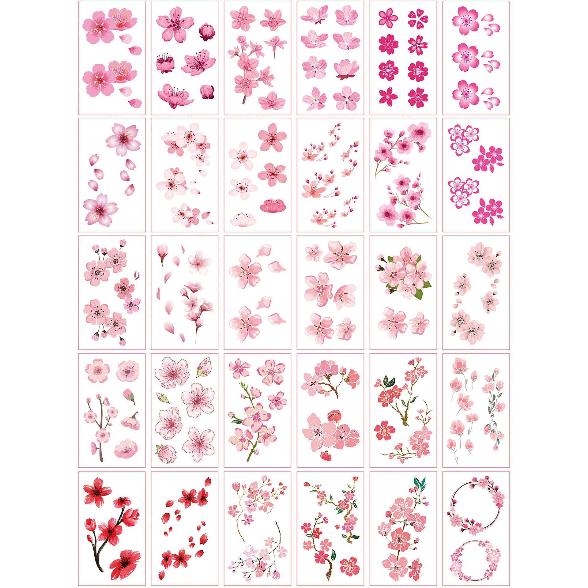 30Pcs cherry blossom petal temporary tattoo stickers for women, wrist finger small size pattern waterproof fake tattoo