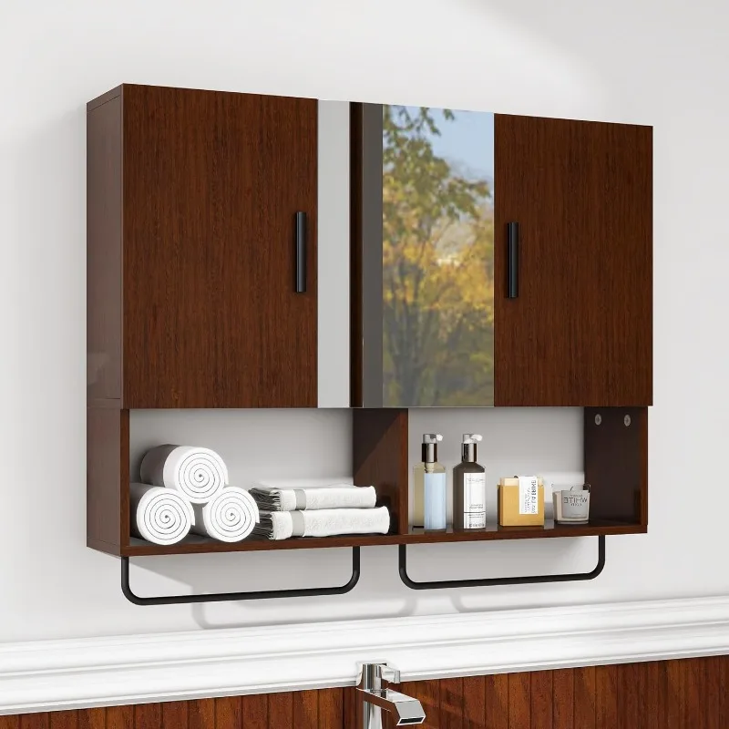 

Solid Wood Wall Mounted Bathroom Cabinet with Mirror, Farmhouse Rustic Over The Toilet Storage Cabinet, Medicine Cabinet