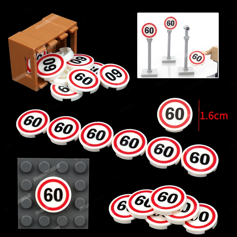 

Red circle 60 number pattern printed building block 2*2 moc city transportation speed limit model accessories child diy gift toy