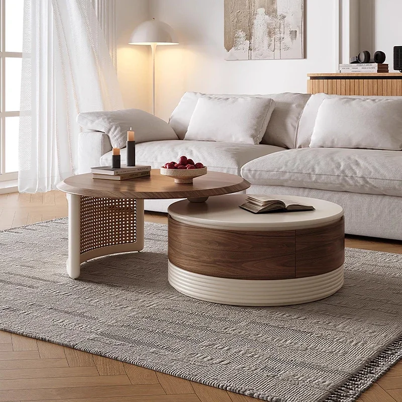 

Antique Wood Coffee Table Adjustable Nordic Storage Aesthetic Bedroom Side Table Living Room Round Mesa Auxiliar Home Furniture